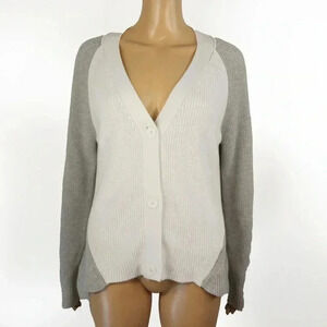 Hubert Gasser Italy White Grey Colourblock Knit Button Up Cardigan Sweater